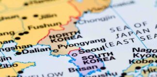 Map showing regions around North and South Korea