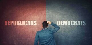 Person choosing between Republicans and Democrats.