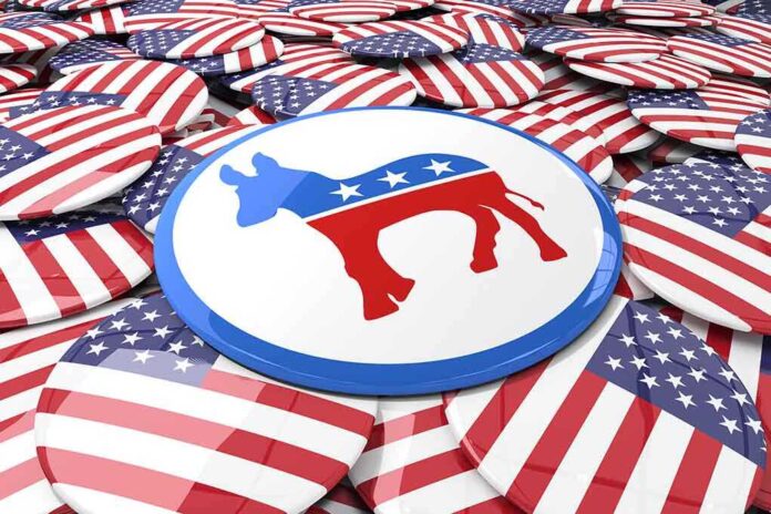 402776938 featured image Political buttons with American flags and donkey symbol.