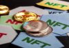 Ethereum coins on NFT cards background