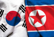 South Korean and North Korean flags side by side