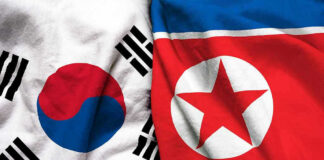 South Korean and North Korean flags side by side