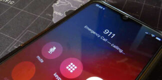 Phone screen showing 911 emergency call in progress