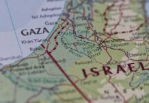 Map showing Gaza Strip and parts of Israel