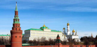 The Kremlin's towers and cathedrals beside a river