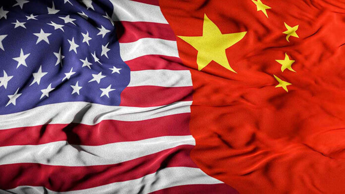 United States flag merged with China flag