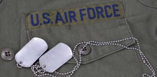 Close-up of a U.S. Air Force uniform with dog tags