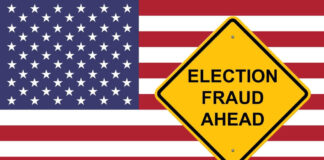 Election System EXPLOIT — Nobody Checked This? Yellow sign reading Election Fraud Ahead with American flag.