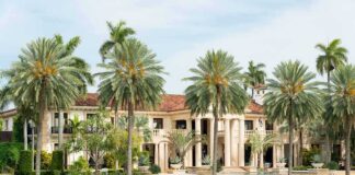Millionaire SQUATTING Scandal — Caper EXPOSED A luxurious mansion surrounded by palm trees and a waterfront view