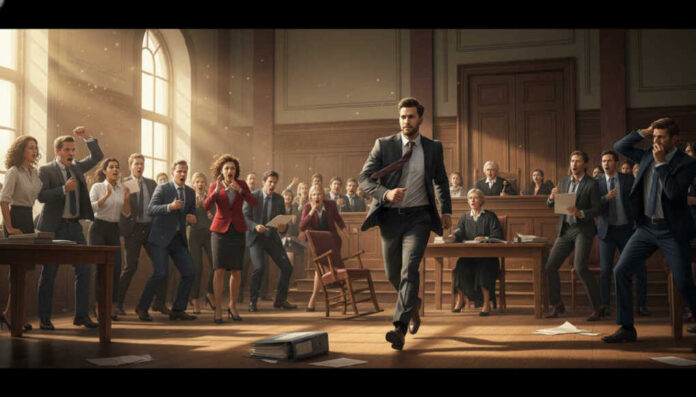 Create a featured image for the article titled: TOP Elite Lawyer Bolts From Bloodbath Case Create a realistic, image of the