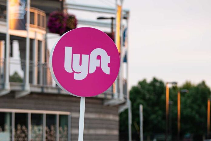 Lyft sign in an outdoor urban environment