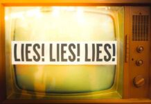 Warren Hits Tesla: “$0 Taxes” Fury A vintage television displaying the repeated phrase 'LIES LIES LIES'