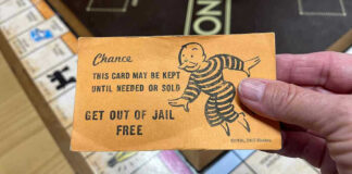 Monopoly game card get out of jail free
