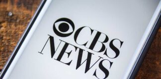 CBS News logo displayed on a screen