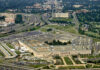 Aerial view of the Pentagon building and surrounding area.