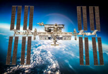 China’s Cuba Ears Aim At America International Space Station orbiting above Earth.