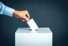 Vile Reddit Blast Roils Maine Senate Race Hand placing ballot into voting box.