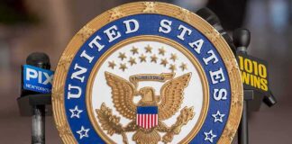 Senate Advances Border Funding Plan Official seal of the United States Senate with microphones in the background