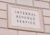 Internal Revenue Service building sign on a stone wall