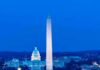 Washington Monument with Lincoln Memorial and Capitol at dusk