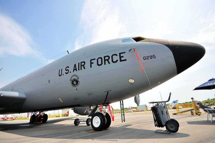 U.S. Air Force tanker aircraft on display at an airfield