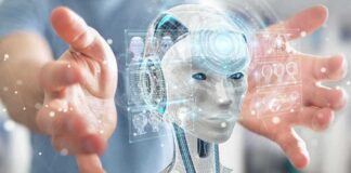 AI Policy Meets Family Business robot head hologram between outstretched hands