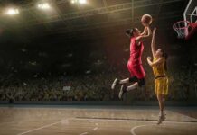 Sports Policy Debate Moves to the Arena Two women playing basketball; Michelle Jenneke is not visible