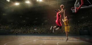 Sports Policy Debate Moves to the Arena Two women playing basketball; Michelle Jenneke is not visible