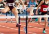 3-Medal Claim Fuels Women’s Sports Debate Female athletes clearing hurdles on a track
