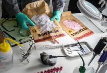 Unknown Wanderer Finally Identified Forensic technician handling evidence bags on a lab table