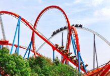 Coaster Horror: Six Flags X2 Faces 100+ Injury Claims Colorful roller coaster with riders on a sunny day