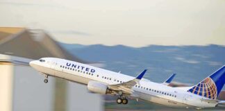 Airplane taking off from runway