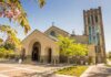 Church-to-Mosque Image Sparks Plano Backlash Brick church with arched entrance and tall bell tower on a sunny day