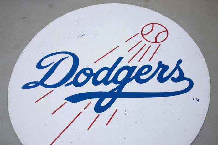 shutterstock_277087460 Dodgers logo with baseball and motion lines