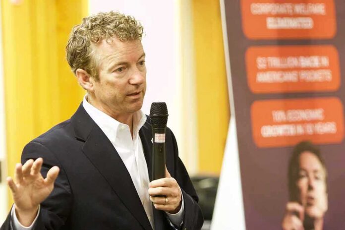 shutterstock_294301874 Rand Paul speaking with a microphone during an indoor event