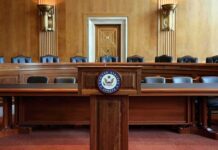 U.S. Senate hearing room podium with microphone